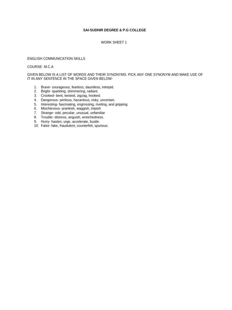 Worksheet 1 | PDF