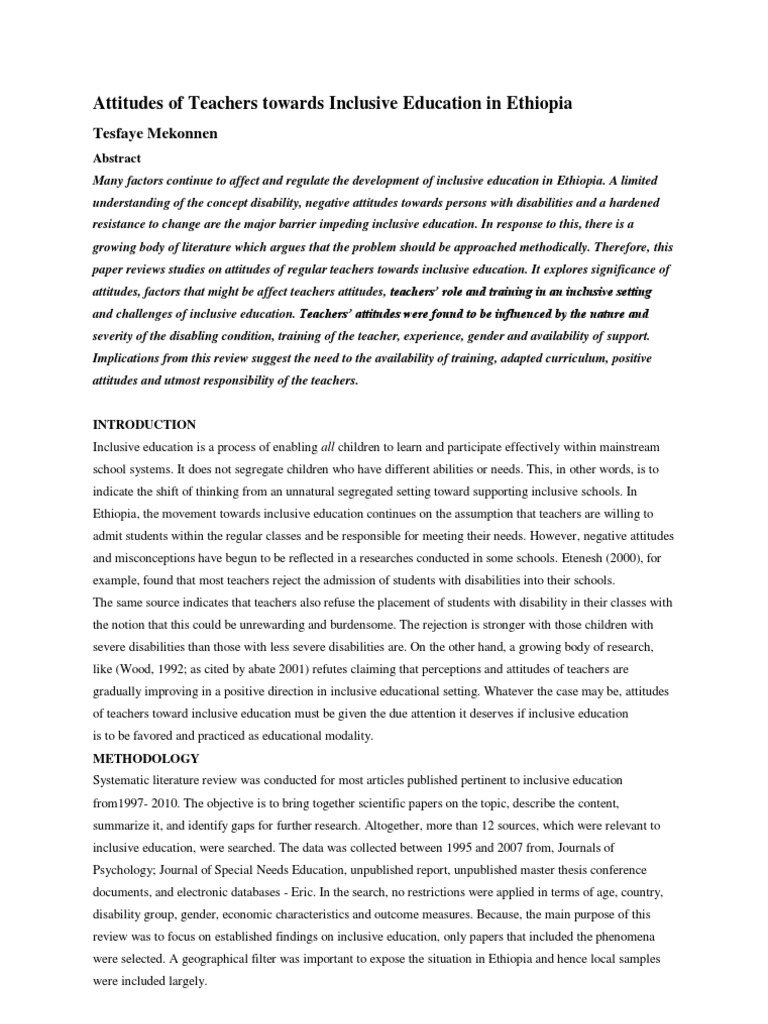 Attitudes of Teachers Towards Inclusive Education in | PDF | Inclusion ...