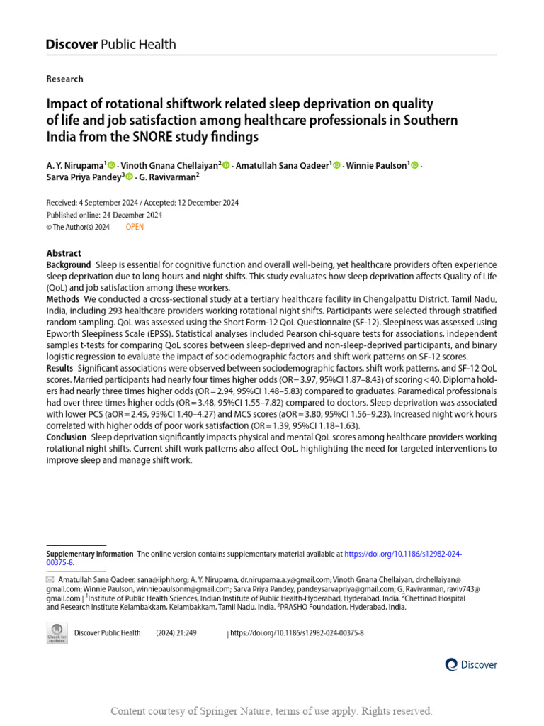 Impact of Rotational Shiftwork Related Sleep Depri | PDF | Shift Work ...