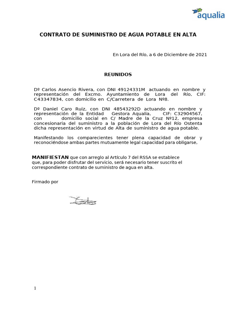 Contrato de Suministro de Agua en Lora | PDF