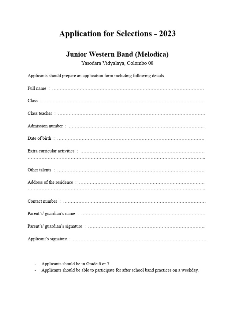 2023 Junior Western Band Application | PDF
