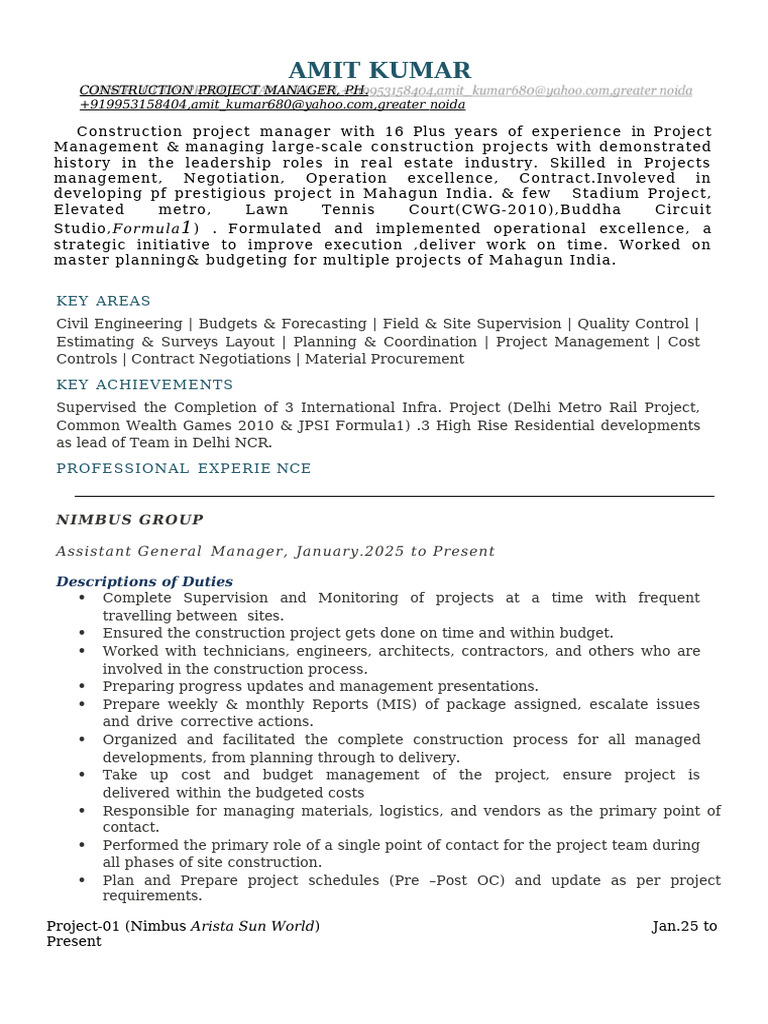 2.construction Project Manager Amit Kumar | PDF