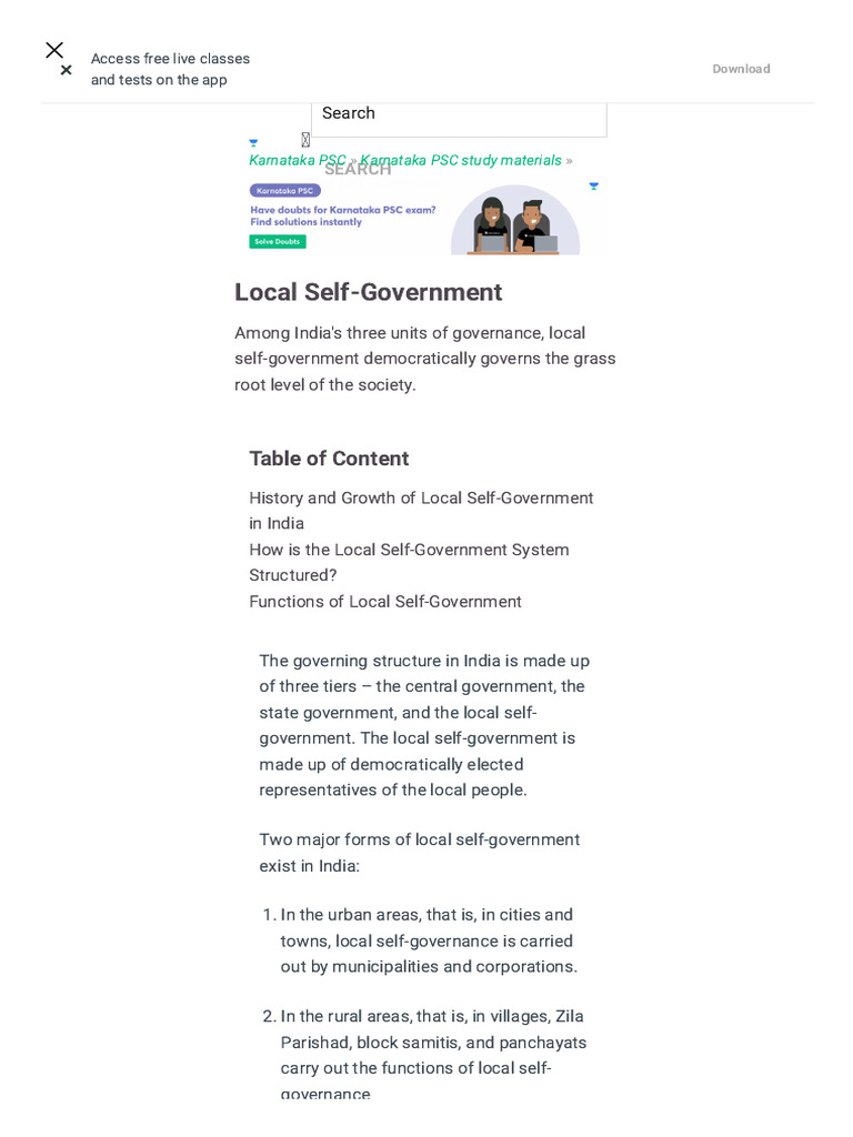 Local Self Government | PDF | Government Of India | Government