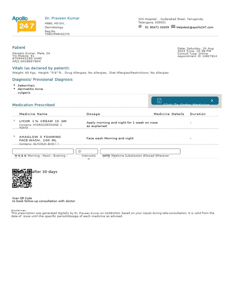 Prescription - Apollo 2471724519452994 | PDF | Medicine | Medical ...
