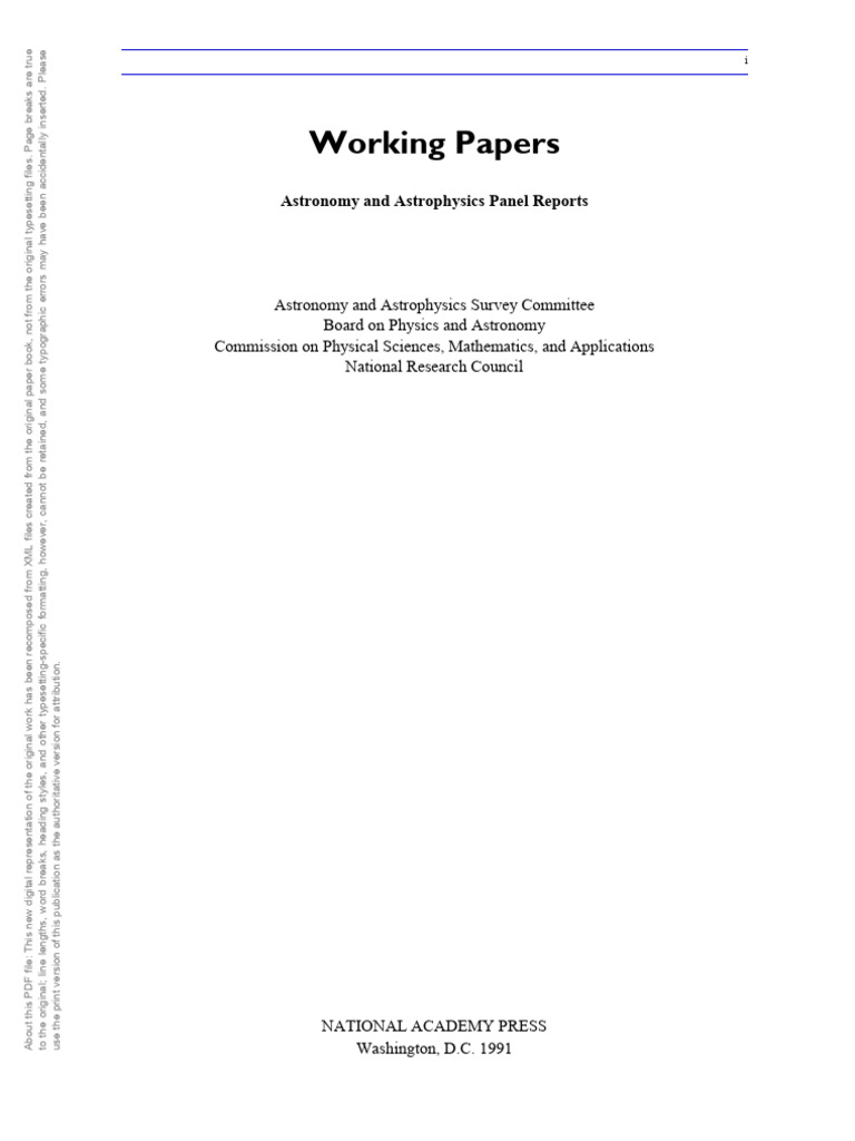 Working Papers: Astronomy and Astrophysics Panel Reports | PDF | Science