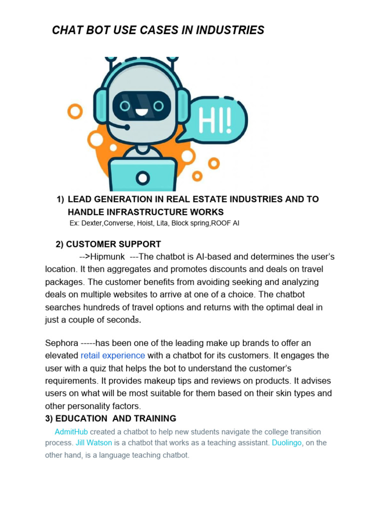 Chatbot use cases. | PDF
