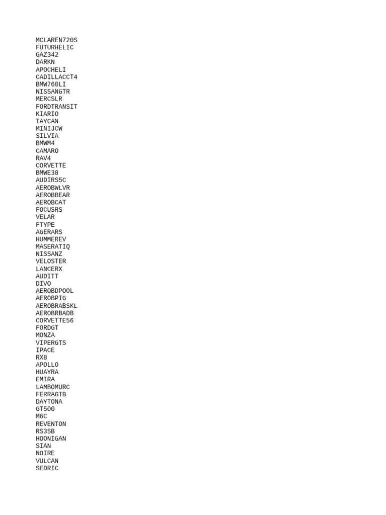 Comprehensive Car Model List | PDF
