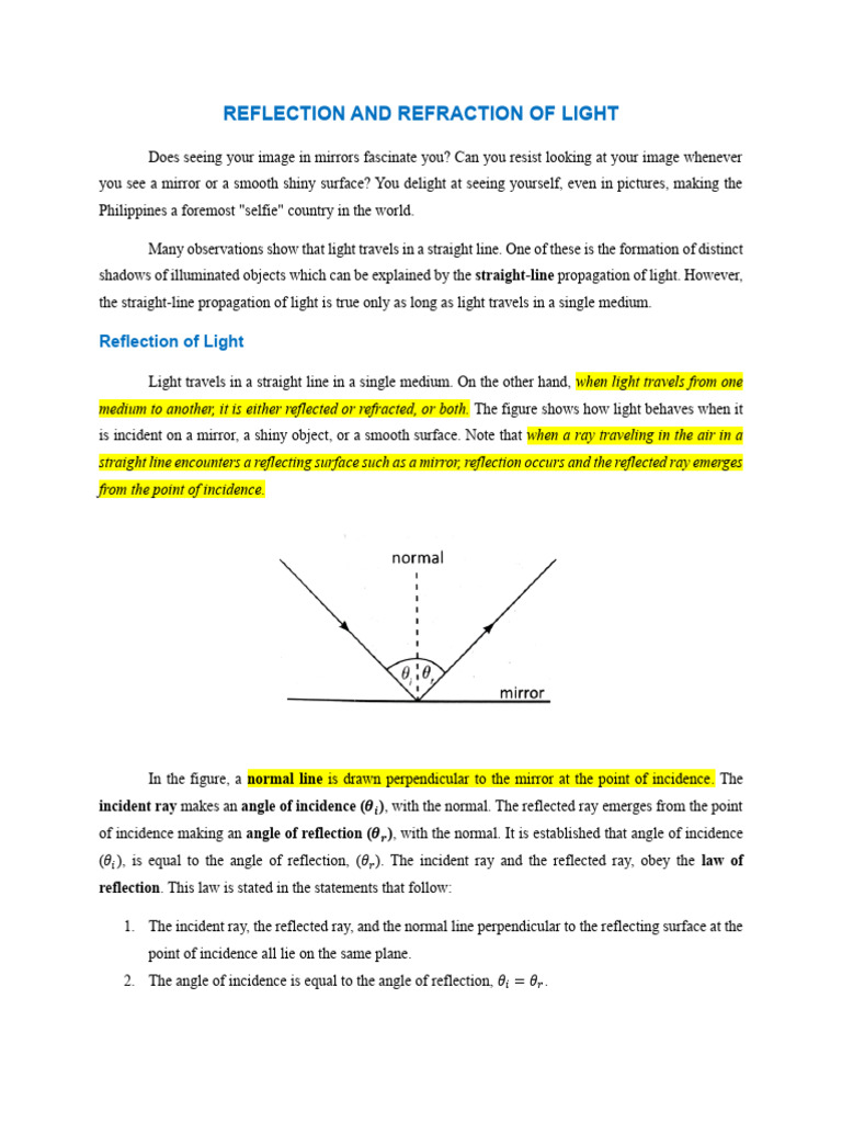 Light Reflection and Refraction Explained | PDF | Light | Reflection ...