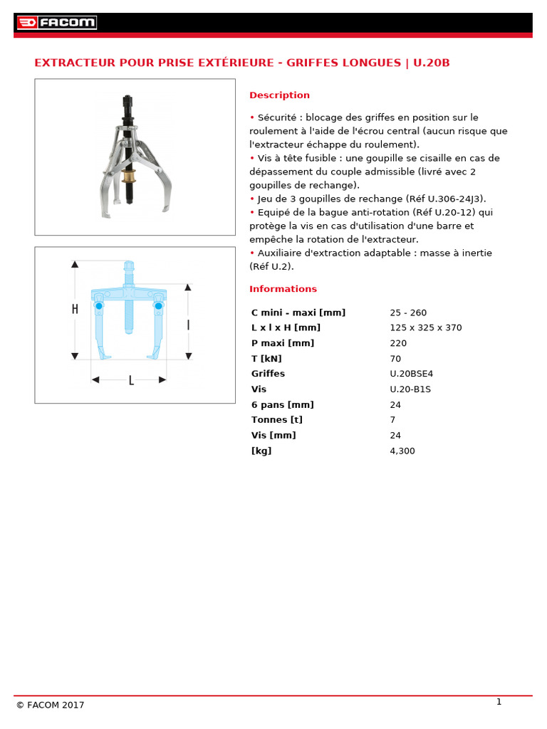 Extracteur Facom U.20B pour Roulements | PDF