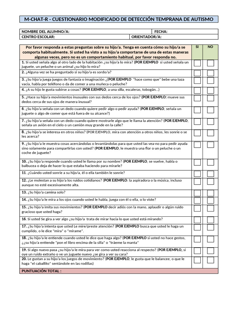 Detección Temprana de Autismo M-CHAT-R | PDF