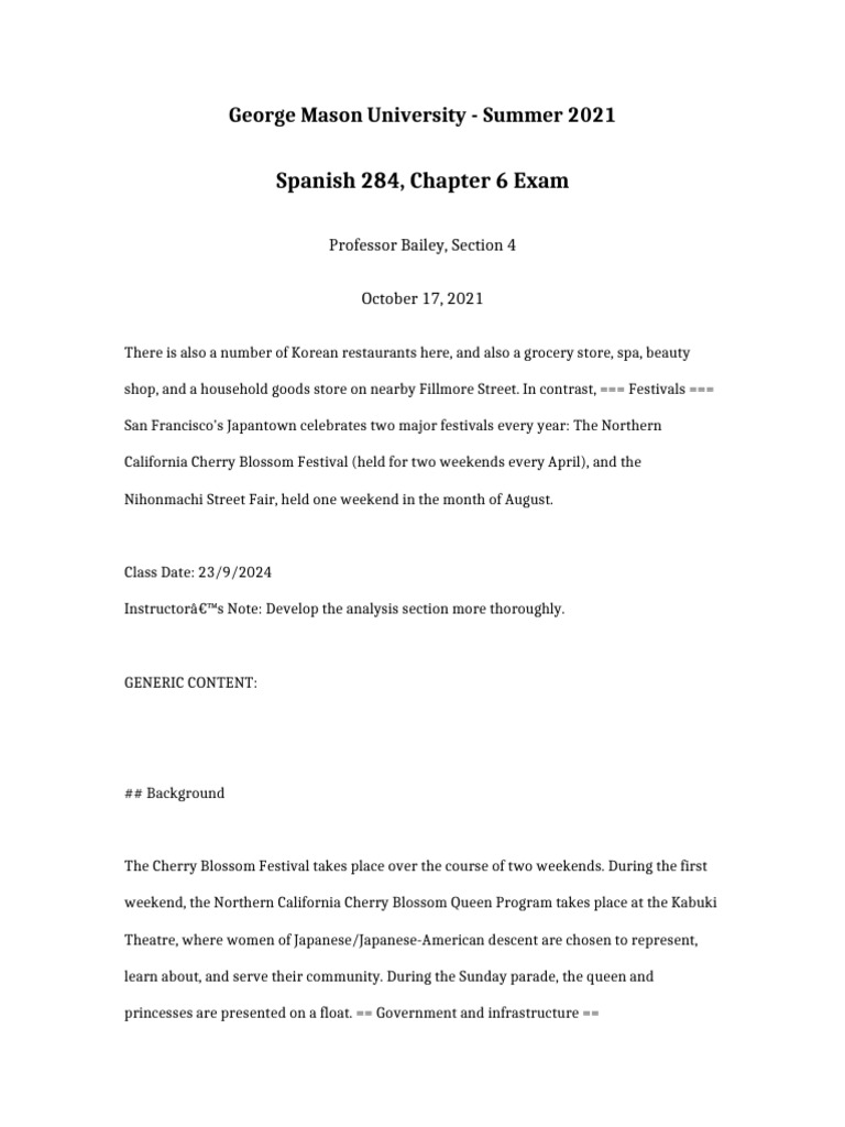 Spanish 284 Chapter 6 Exam | PDF