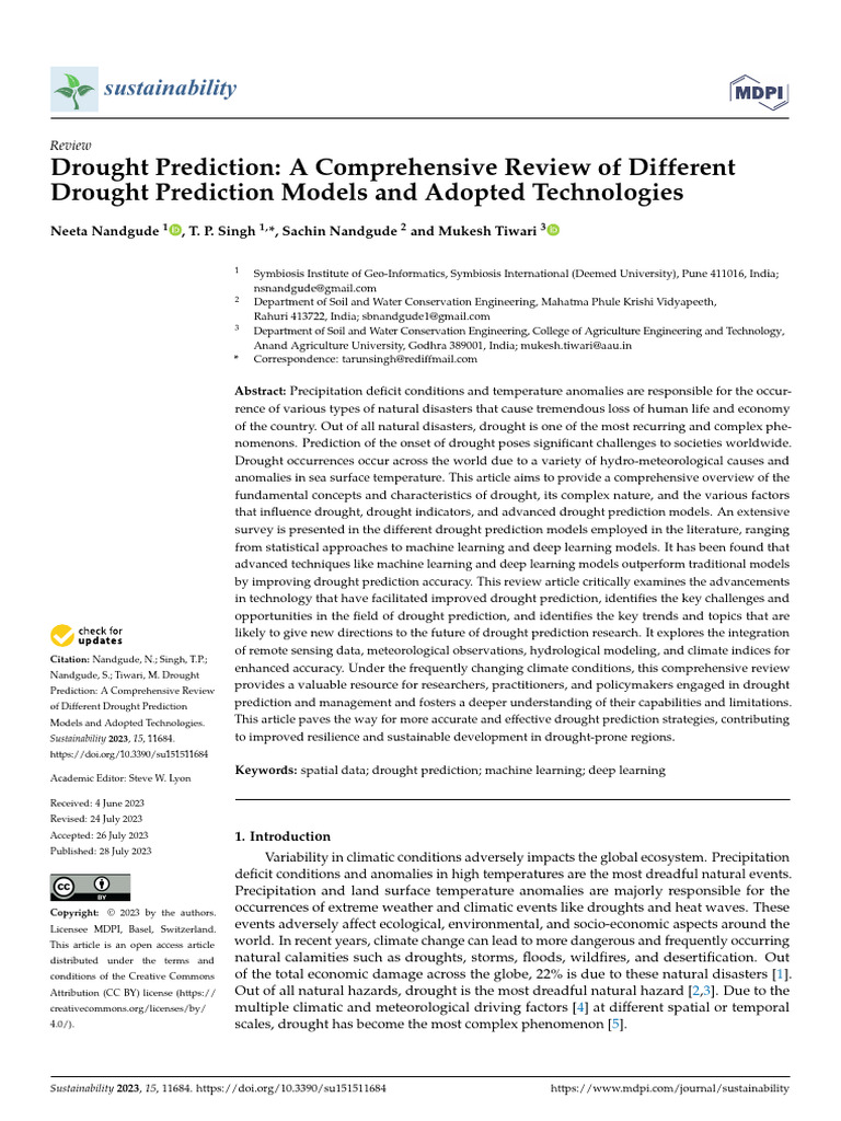Drought Prediction A Comprehensive Review of Diffe | PDF ...