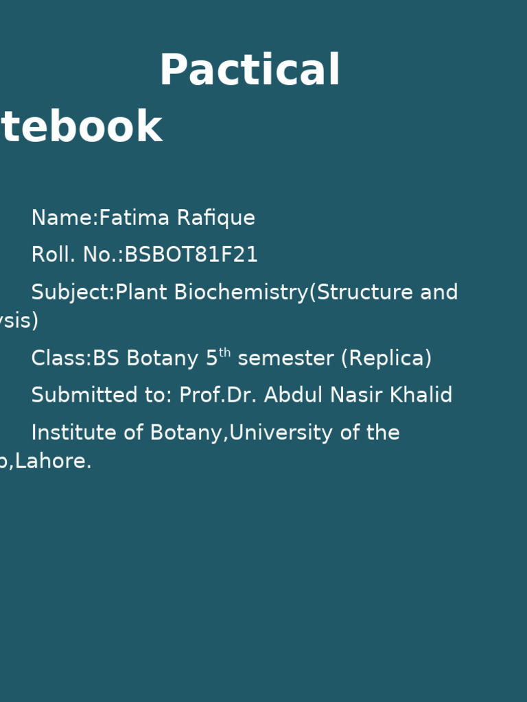 Plant Biochemistry Project by Fatima Rafique | PDF