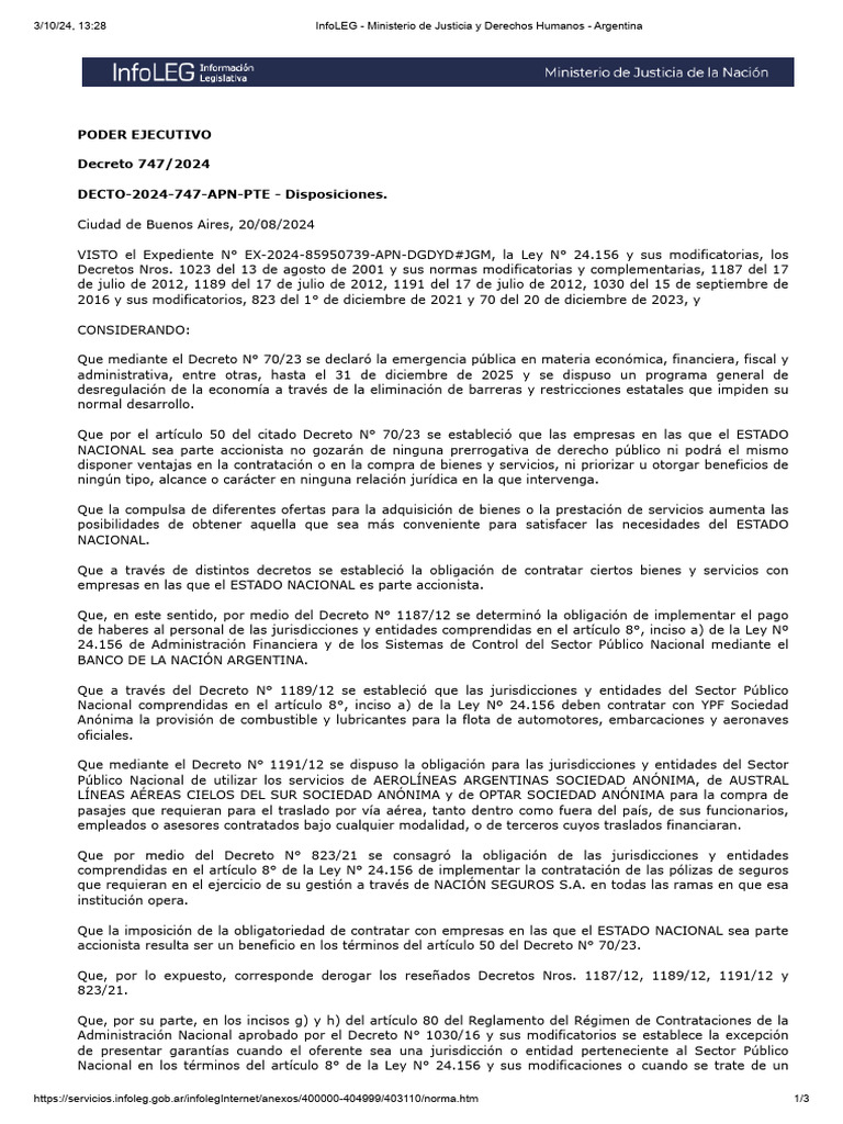 Dec PEN 2024-0743 Deroga Contratos Interadministrativos | PDF | Seguro ...