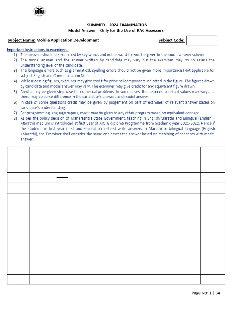 MAD Model Answer Paper Summer 2024 | PDF | Android (Operating System ...