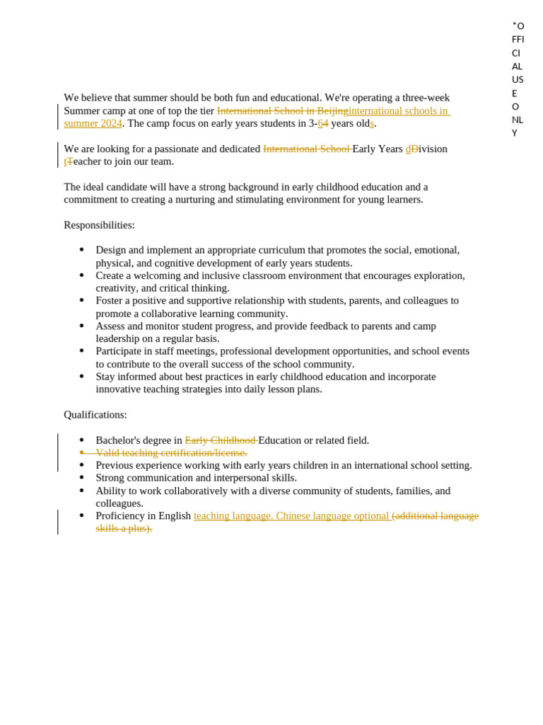 TOR posting | PDF | Teachers | Early Childhood Education