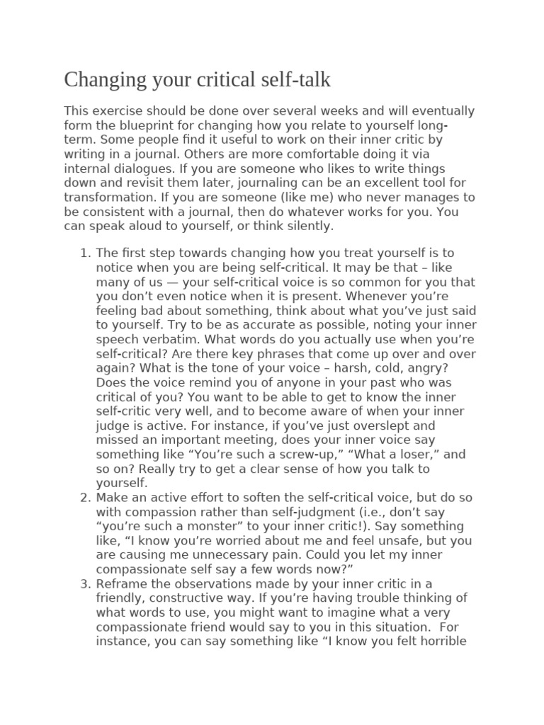 Self Compassion - Changing Your Critical Self | PDF | Compassion | Feeling