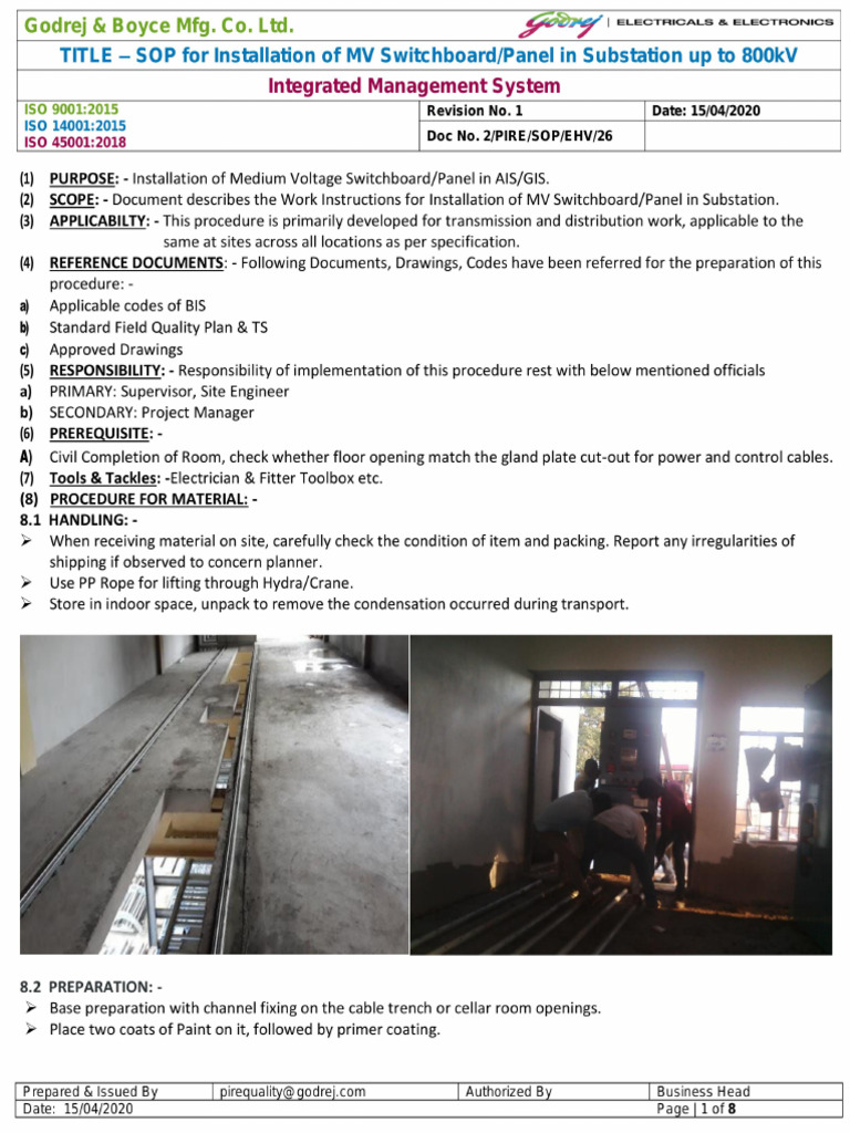 26.sop For MV Switchboard | PDF