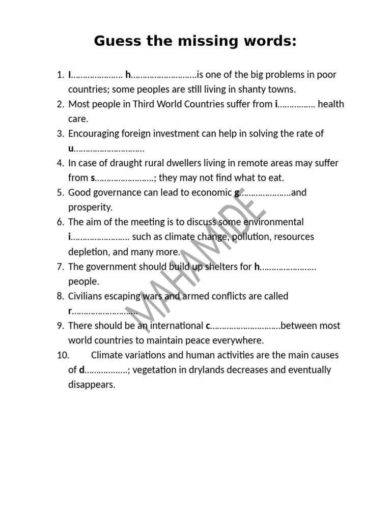 Guess the missing words sust dev pdf