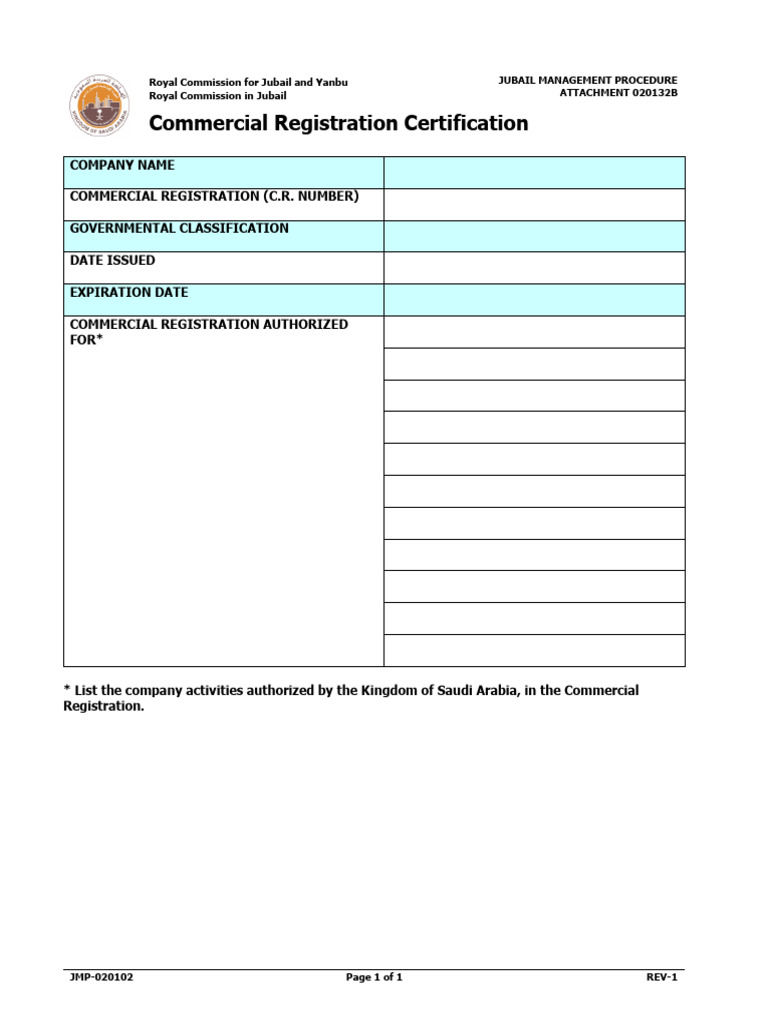 Commercial Registration Certificate KSA | PDF