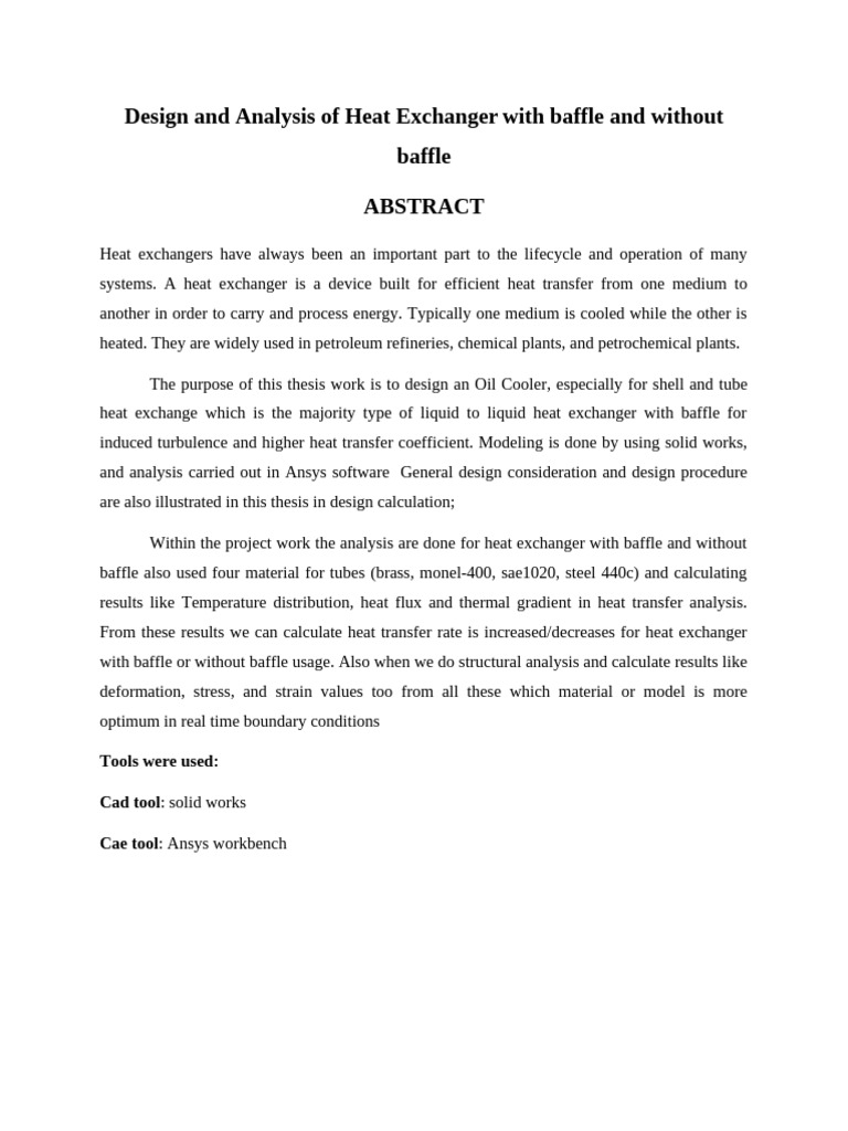 S23019 - Design and Analysis of Heat Exchanger With Baffle and Without ...