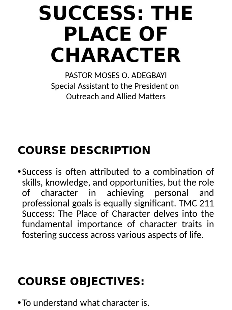 Character's Role in Achieving Success | PDF | Psychology | Social ...