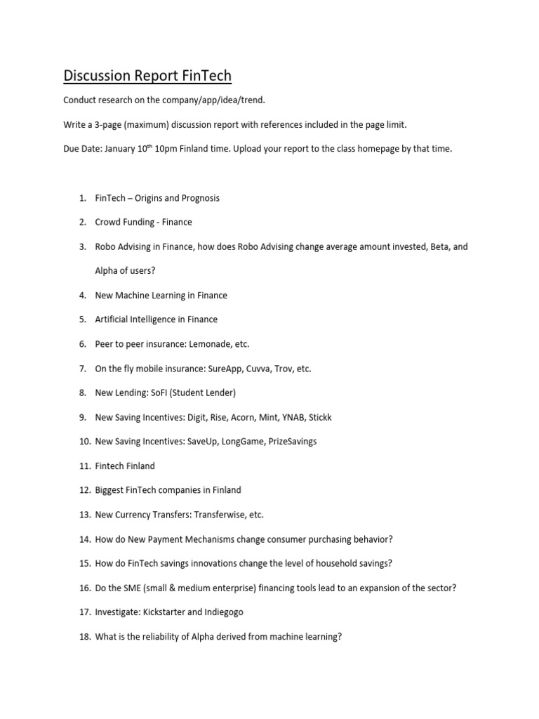 FinTech Research Report Guidelines | PDF