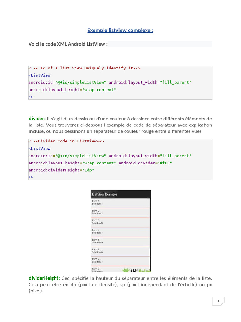 Android ListView : Guide XML et Adaptateurs | PDF | Java (Langage de ...