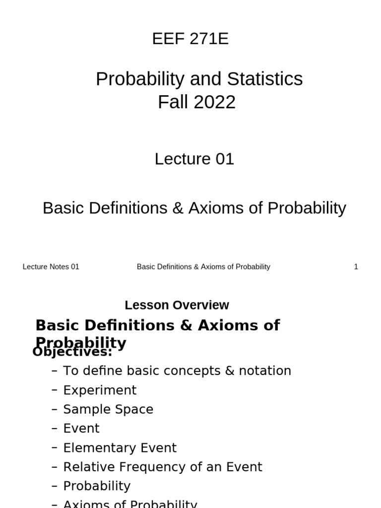 Lecture 01_ Basic Definitions & Axioms of Probability | PDF ...