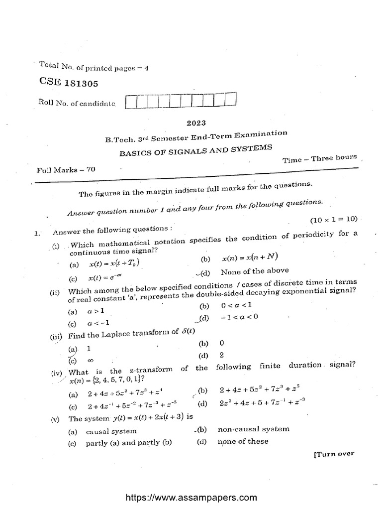Btech 3 Sem Cse Basics of Signals and Systems Cse 181305 2023 | PDF