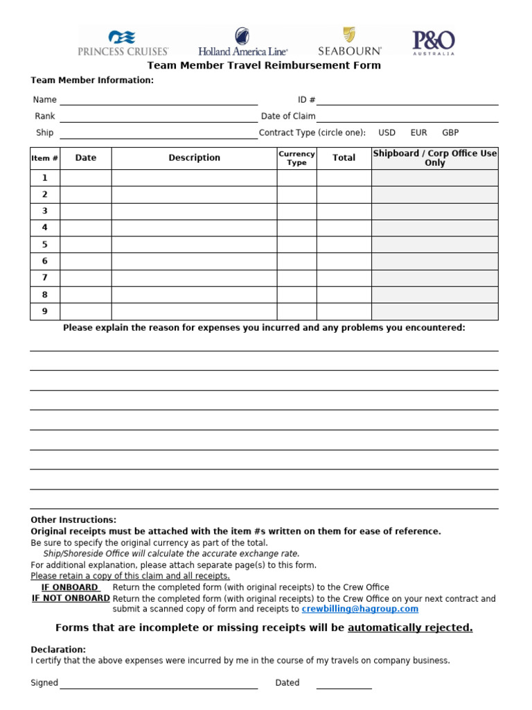 Team Member Travel Reimbursement Form | PDF