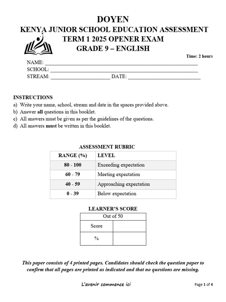 Grade 9 English Term 1 Exam 2025 | PDF | Subject (Grammar) | Linguistics