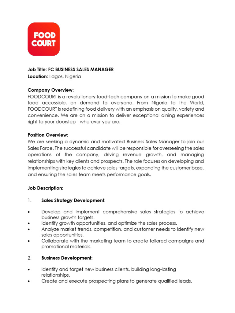 FC Business Sales Manager JD | PDF | Sales | Customer Relationship ...