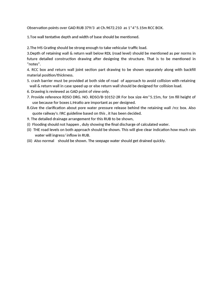 GAD Review for RCC Box Design and Drainage | PDF