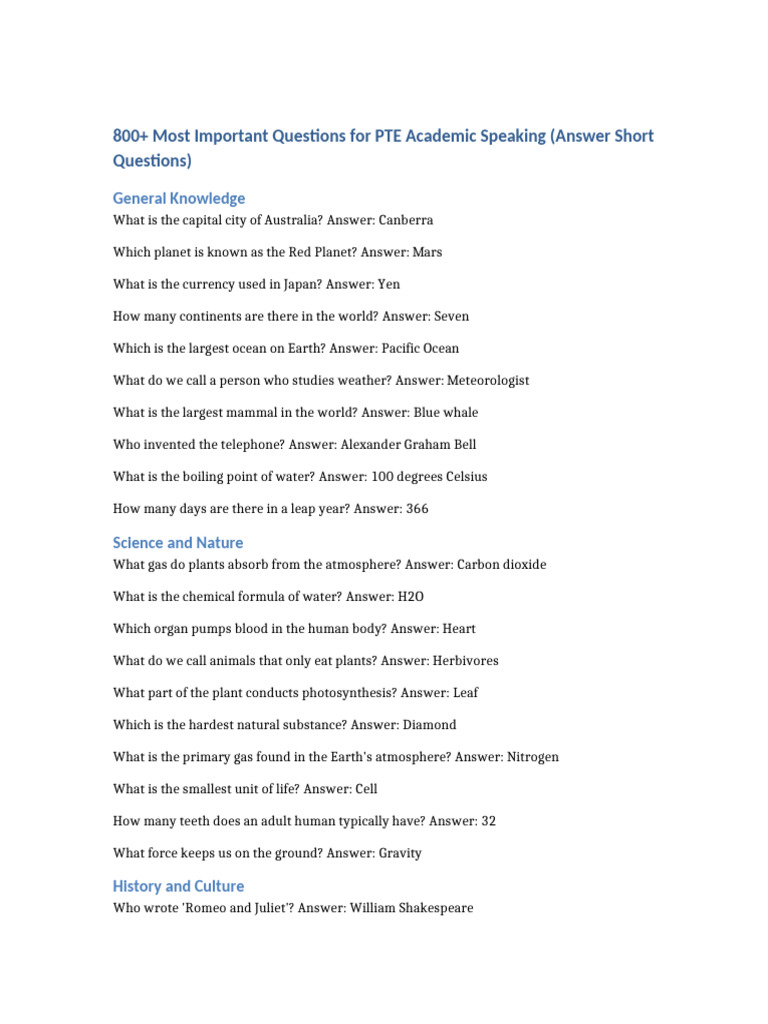 PTE Academic 800 Questions | PDF | Atmosphere | Water