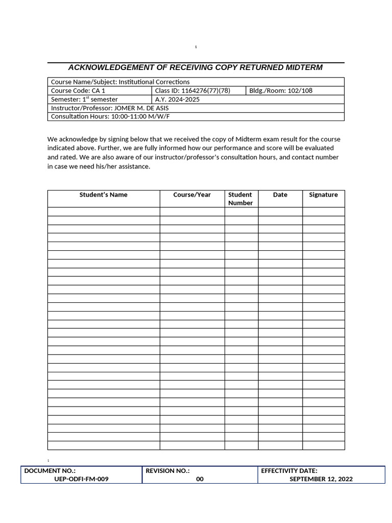 Midterm Exam Acknowledgment Form | PDF