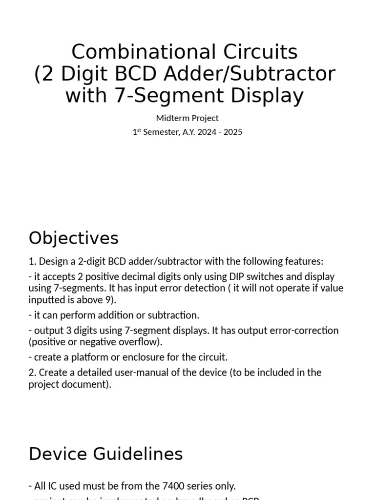 2-Digit BCD Adder/Subtractor Project | PDF | Electronic Circuits ...