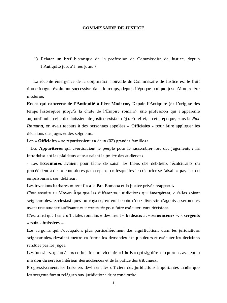 Histoire et Rôle du Commissaire de Justice | PDF | Justice | Crime et ...