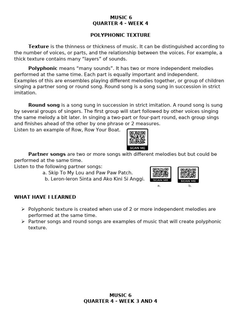 Slm Las Q4 W4 Pdf Songs Performing Arts