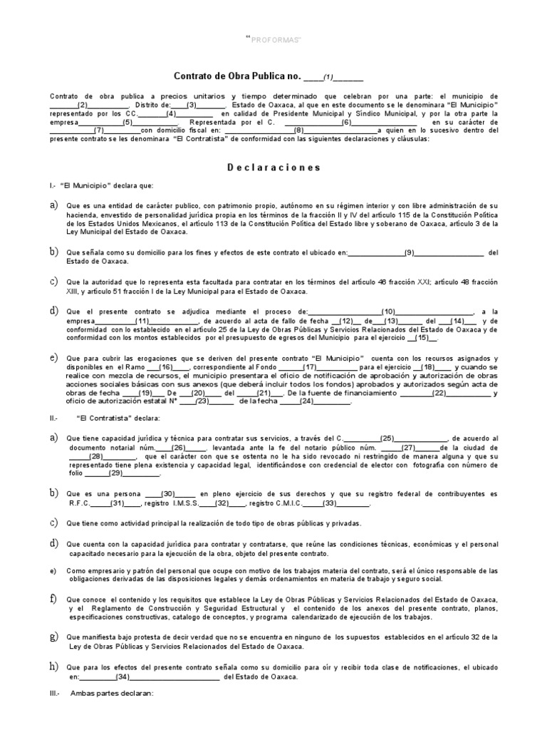 Contrato de Obra Publica Precios Unitarios Payments