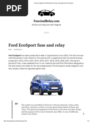 ford ecosport cigarette lighter fuse location Box Diagram Guide | PDF | Anti Lock Braking System Fuse Box Diagram Ford EcoSport