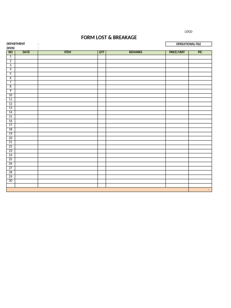 Form Lost & Breakage | PDF