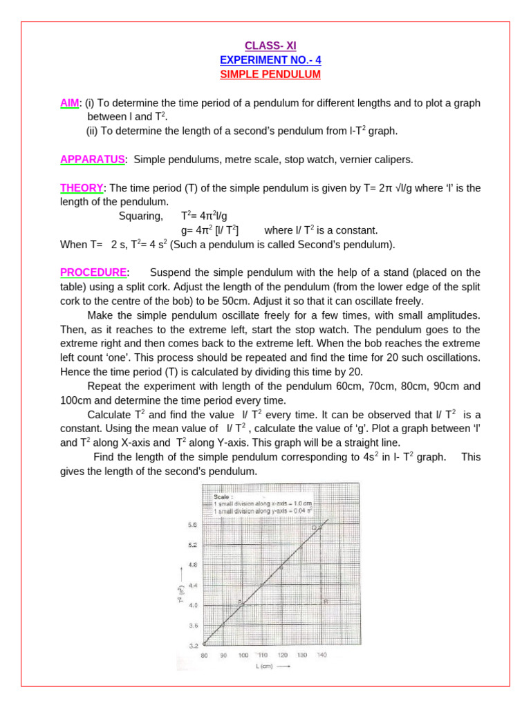 Expt 4 Simple Pendulum Pdf Pendulum Physical Quantities