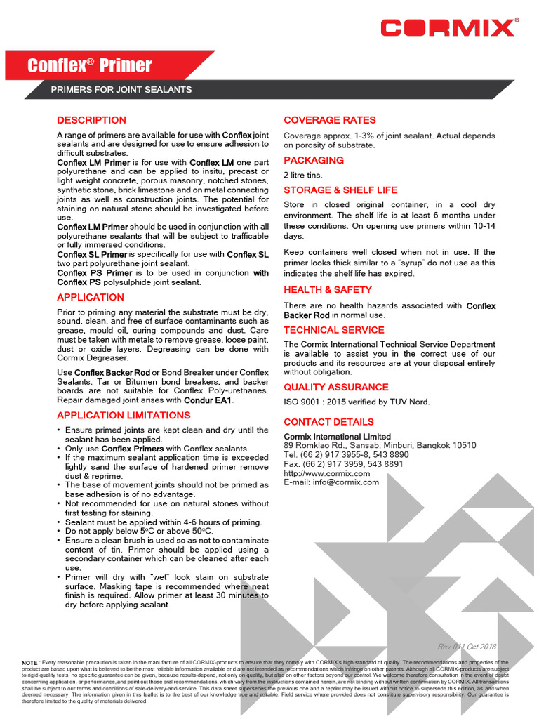 TDS-EN-Conflex Primer - Rev 011-Oct 18 | PDF | Materials | Industrial ...