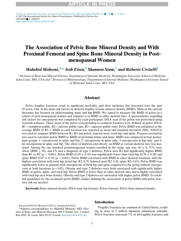 The Association of Pelvic Bone Mineral Density and With P 2022 Journal ...