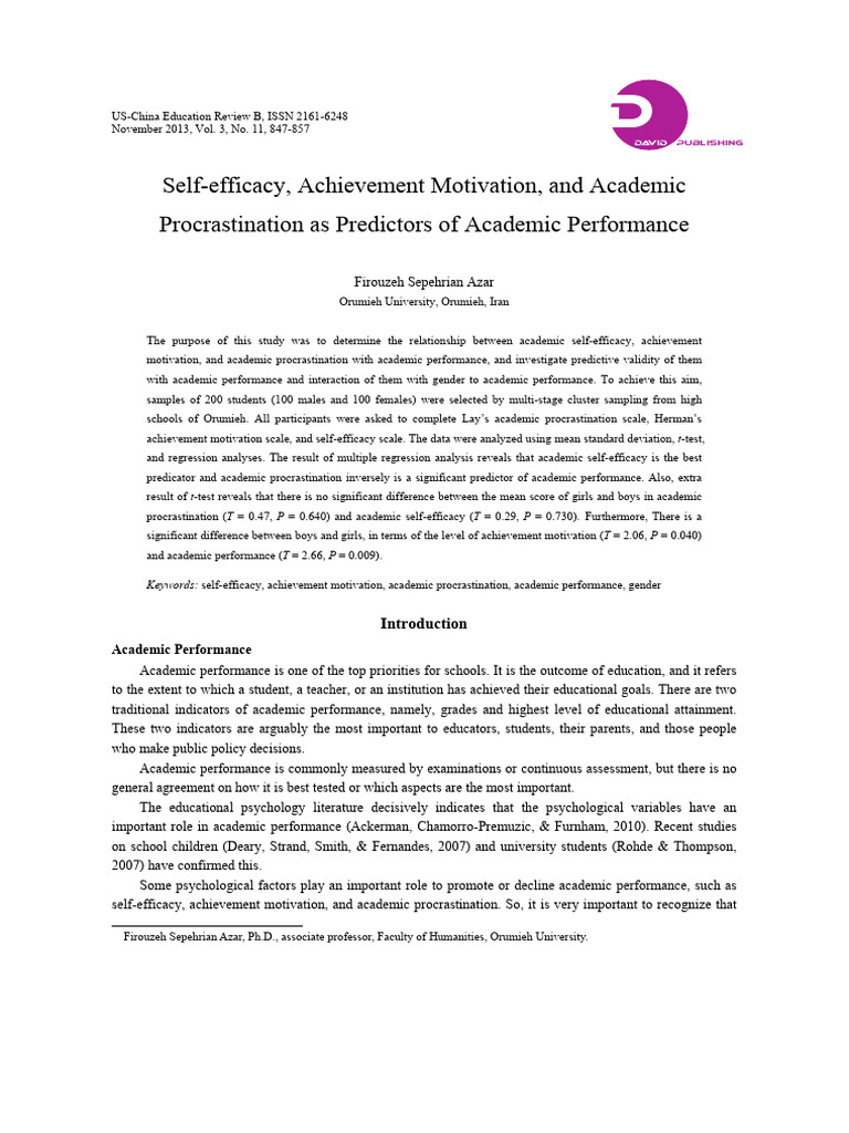 Self-Efficacy and Academic Performance Factors | PDF | Self Efficacy ...