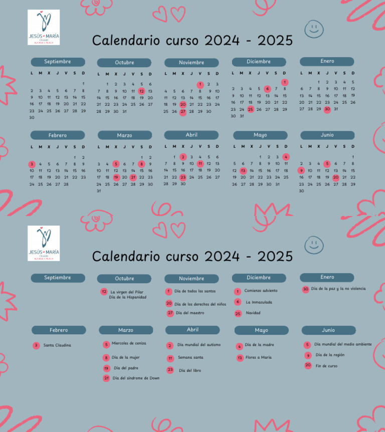 Calendario Curso 2024 y 2025 Doodle Negro | PDF | Observancias ...