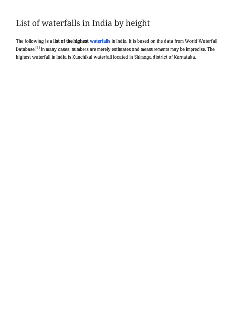 List of Waterfalls in India by Height - Wikipedia | PDF | Fluvial Landforms