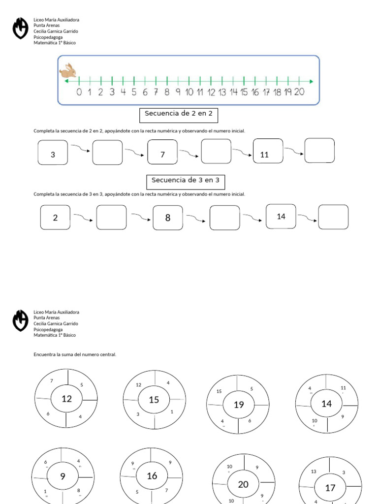 Secuencias y Sumas para 1° Básico | PDF