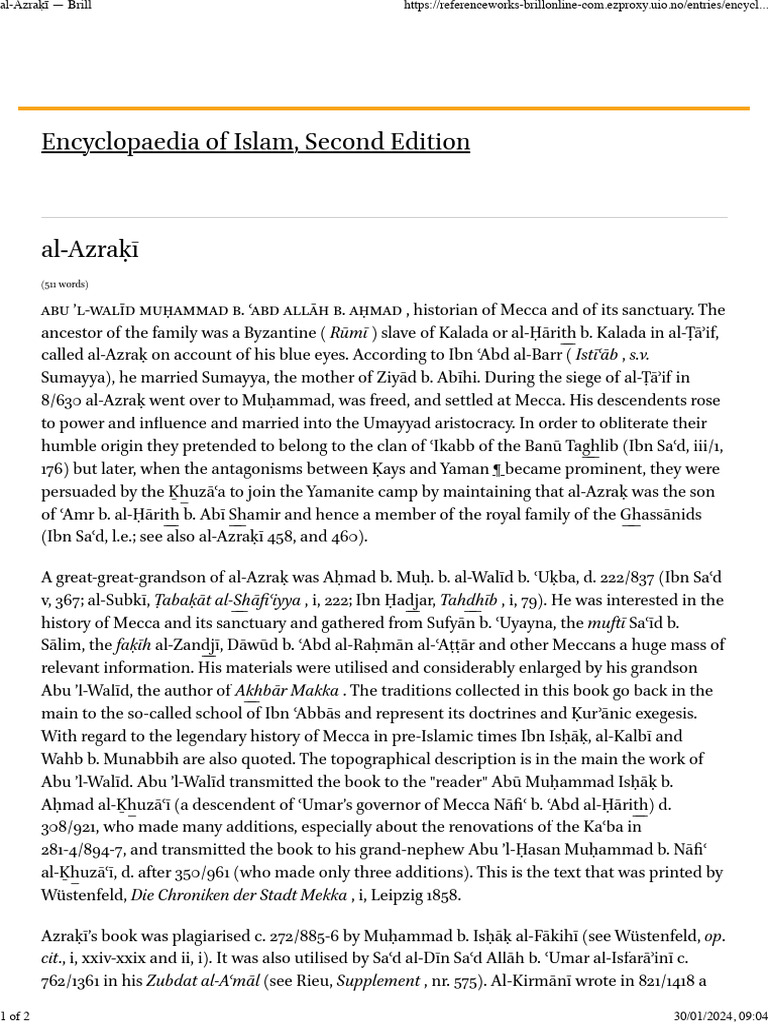 Ei2_Azraqi | PDF | Muhammad | Abrahamic Religions